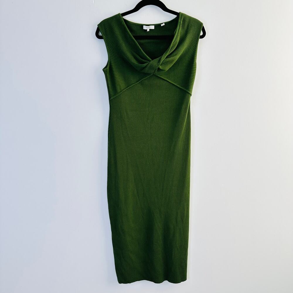 Vince  Ribbed Twist Dress In Dark Herb Green - Picture 4 of 12